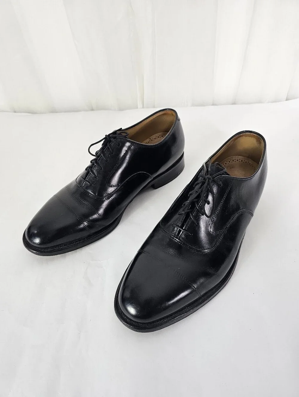 Johnston & Murphy Hyde Park II Black Leather Cap Toe Oxfords Dress Shoes 7.5 E/C